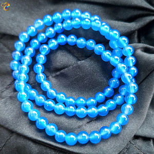 Collection Grade Deep Blue Agate Bracelet (Single / 3 Rounds)