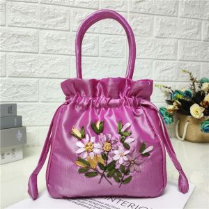 UUMIR Phong cách quốc gia Túi xách nữ Mẫu hoa thêu Nhỏ Túi rút dây Thời trang Dacron Túi xách tay Sử dụng hàng ngày