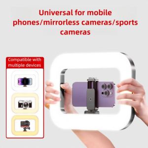 HELUVK Universal Selfie Ring Light Support Bluetooth Rechargeable Phone Camera Stand ​Portable 3 Cold Shoe Live Streaming Tool Photography
