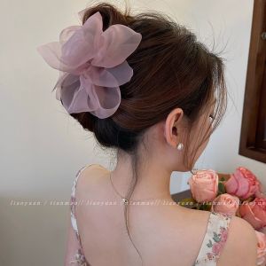 Fashion Fairy Mesh Bow Big Hair Claw Clips for Girls Summer Flower Plate Hair Clamps for Women Fashion Simple Hair Pins Head Accessories