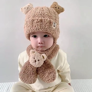Sang Trọng mũ ấm Mũ trẻ em khăn quàng cổ Thiết Lập đồ dùng cho em bé Dễ Thương Gấu Khăn Quàng Beanie Cap Cho bé gái sơ sinh Trai 5-36 Tháng