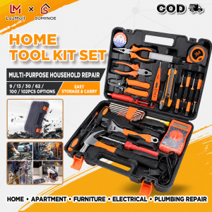 Suminoe Home Tool Kit Set 9/13/30/62/100/102pcs Household Repair Tool Box with Screwdriver Pliers Hammer Tape Measure for Home DIY