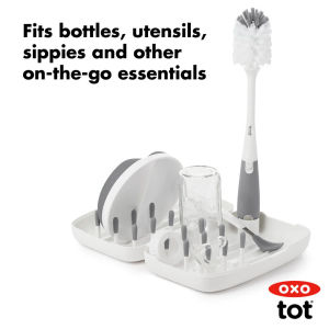 OXO Tot On The Go Drying Rack & Bottle Brush - Grey