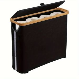 【Ready Stock】Toilet Paper Basket Bamboo Large Capacity Toilet Paper Storage Cabinet Stylish With Lid Foldable Multifunctional Paper Towels Storage Box Holder Stand for Bathroom