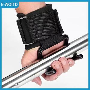 【E-WOITD】 2PCS Weight Lifting Hook Grips With Wrist Wraps Hand-Bar Wrist Strap Gym Fitness Hook Weight Strap Pull-Ups Power Lifting Gloves