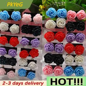 PkYeG 12 Pairs Mystic Rose Stud Earrings Mixed Color Flower Earrings Wholesale