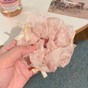 Cột tóc srunchies nơ ren bèo nhún hồng be ngọt ngào S06