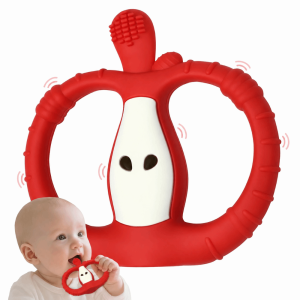 WAPKTY Fruit Shape Vibrating Teether 10-Speed Vibration Modes Soft Baby Teether Toy Food Grade Silicone Chewy Sensory Toy for 6-12 months