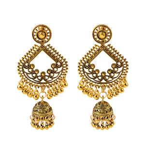 Indian Jhumka Long Small Bell Tassel Drop Earrings For Women Gold Color Alloy Hollow Hanging Earring Gypsy Jewelry