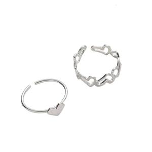 2Pieces Fashion Heart Cutout Rings Opening Rings Comfortable Wear Finger Rings Party Accessory Rings Metal Texture