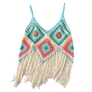 1PCS Sweet Bohemia Knit Tops Summer Hand-Craft Sleeveless Crop Tops V Neck Casual Beach Crochet French Style for Women Girl