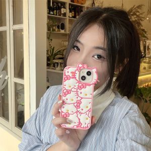 💯【เคสโทรศัพท์】 + Gratis Ongkir💯3D อินสเตอริโอการ์ตูนเฮลโลคิตตี้แมวซิลิโคนนิ่มเหมาะสำหรับ iPhone 15 14 13 12 Pro Max 11เคสกันกระแทกป้องกันเคสโทรศัพท์