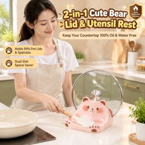Cartoon Bear Pot Lid Rack Kitchen Storage Rack Space Saving Pan Cover Stand Storage Shelf Countertop Multifunctional Kitchen Accessories