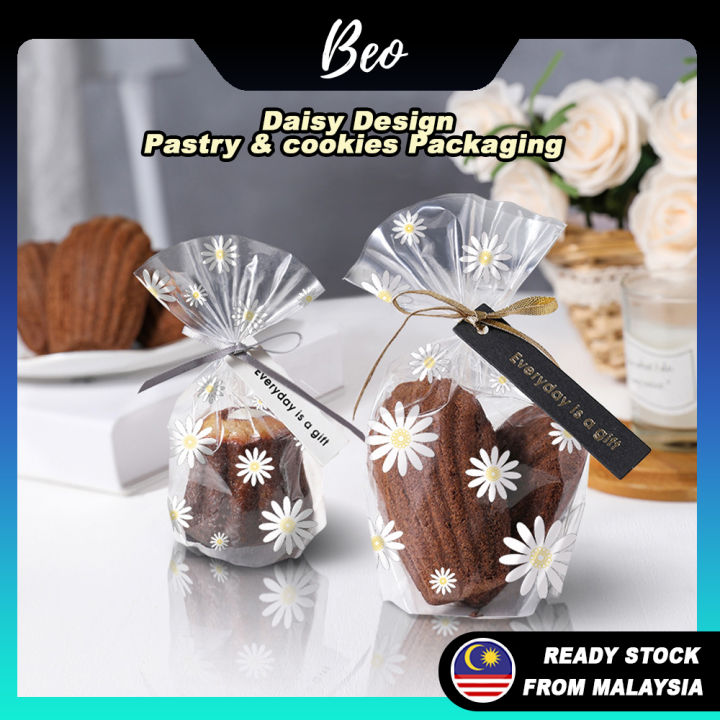50pcs Daisy Design Kuih Raya Wrapper, Cookies Packaging, Plastic Bag or
