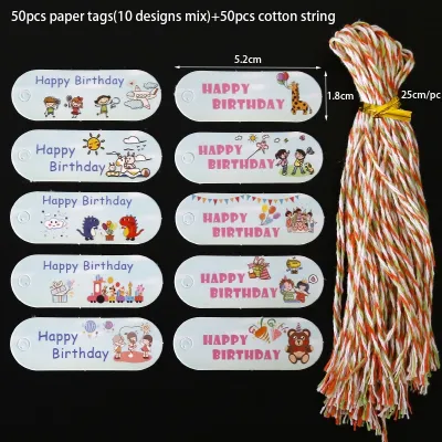 🇲🇾 50pcs/pack Cartoon Kraft Thank You DIY Handmade Kids Brithday Gift Tag Doorgift Cookies Patry Package Packaging Label