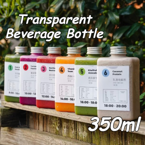 350ml Transparent Flat Beverage Bottle | Food Grade PET Juice Container With Leak-proof Aluminum Cap