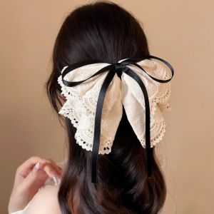 【BermaBaby】พรีเมี่ยมรู้สึกลูกไม้โบว์คลิปหางม้า ลูกไม้ ไข่มุก ความสง่างาม เครื่องประดับผม กิ๊บ