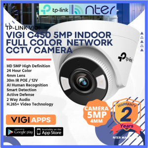 TP-LINK Tplink 5MP 5 Megapixel IP67 Outdoor Full Color Turret Dome IP Network CCTV Camera Mic MicroSD VIGI C450 (4mm)