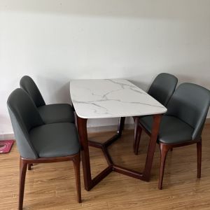 Bộ bàn ăn 4 ghế grace da simili - bàn ăn mặt đá nhân tạo 1m2x80cm - bảo hành 12 tháng