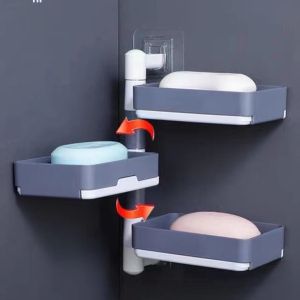 ชั้นวางสบู่ แบบหมุนได้ (ไม่ต้องเจาะผนัง) 3ชั้น ที่วางของในห้องน้ำ กล่องสบู่ติดผนัง สำหรับห้องน้ำ ห้องครัว