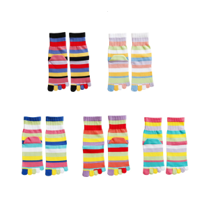 Winter Autumn Women Middle Tube Socks Novelty Funny Rainbow Striped Casual Breathable Five Finger Separated Toe Socks