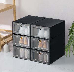 【Fans tone】6pcs Transparent Shoe Box Shoe Organizers Plastic Thickened Foldable Dustproof Storage Box Combined Shoe Cabinet Clearance