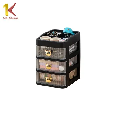 Satu Keluarga Rak Kosmetik Serbaguna 3 Laci K166 Desktop Drawer Rak Susun Serbaguna Tempat Make Up