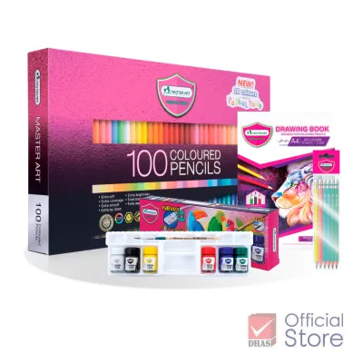 Master Art ชุดดินสอสีไม้ 100 สี รุ่นใหม่ พร้อมสีโปสเตอร์และอุปกรณ์วาดรูป