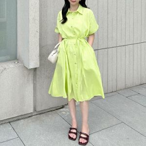 NANDO TERUSAN DRESS WANITA FREE BELT KATUN POPLIN LENGAN PENDEK KOREA STYLE CANTIK FEMINIM