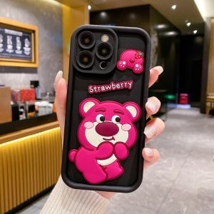 Samsung Galaxy A05 A05S A15 A35 S24 S23 S22 S21 Plus Ultra S20 FE Strawberry Bear Phone Case Cute Cartoon