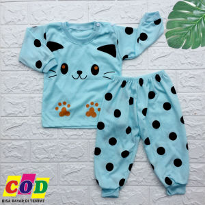 Setelan Piyama bayi Baju Tidur Bayi Kaos Oblong Anak Usia 6-12 Bulan Motif Kucing Almeera Baby and Kids