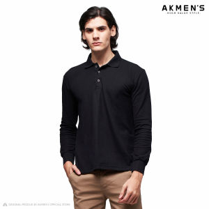 AKMENS Edge Baju Polo Pria Lengan Panjang Elegant Hitam