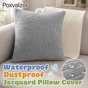 Jacquard Leaf Throw Pillow Cover Faux Fur Dustproof Anti Fouling Waterproof Hidden Zipper Modern For Home Sofa