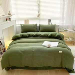 Set chăn ga gối 4 món đũi Waffle dập caro đẹp lạ chăn ga gối màu trơn tinh tế tối giản đủ màu sắc kích thước chọn lựa Huyền Anh Bedding
