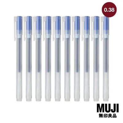 มูจิ ปากกาลูกลื่นหมึกเจลเซ็ต 10 ด้าม หัว 0.38 สีน้ำเงิน - MUJI Gel Ink Pen Cap Type Set 10 / 0.38 Blue