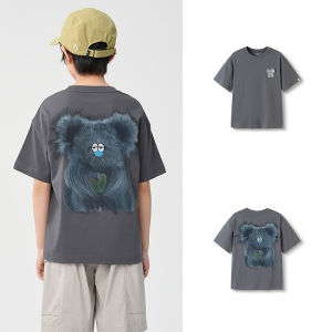 เสื้อยืด Balabala Boys เสื้อแขนสั้นสำหรับเด็กหญิงเสื้อตัวใหญ่แห้งเร็วเด็กแขนสามส่วนสไตล์การ์ตูนสำหรับเด็กทารก2025