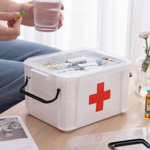 JIJES Double Layers Pill Storage Box Plastic Moisture-proof Emergency Box Convenient Compartment Pill Case Household