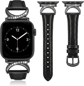 WIAZCE Leather Bands Compatible with Watch Band 38/40/41/42/44/45/46/49mm Women Thin Dressy Designer Strap with C-Shape Metal Buckle for iWatch Series 11 10 9 8 7 6 5 4 SE/Ultra 3 2 1