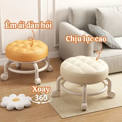 GHẾ XOAY TRÒN CÓ BANH XE XOAY 360 ĐỘ DỄ DÀNG DI CHUYỂN THÍCH HỢP TRANG TRÍ PHÒNG KHÁCH TIỆM NAIL SPA - GHẾ XOAY CÓ ĐỆM ĐÀN HỒI CHỊU LỰC TỐT - CHỐNG THẤM NƯỚC BÁM BỤI BẨN TỐT