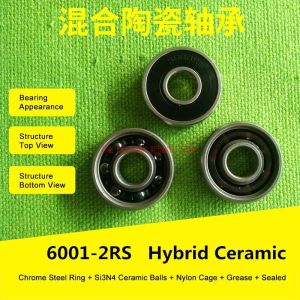 6001 Hybrid Ceramic Bearing 12x28x8 Mm Abec-3 ( 1 Pc ) Bicycle Bottom Brackets & Spares 6001rs Si3n4 Ball Bearings