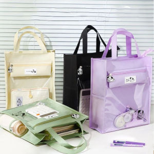 GONUUWGL Panda Dog Cartoon Tote Bag Multiple Pockets Transparent Student Tutorial Bag Cute Oxford Cloth Shoulder Handbag Children