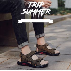 Sandal Hiking Gunung Pria Sendal Kulit Cowok Sepatu Santai Outdoor Keren Adventure Laki Laki Terbaru 057