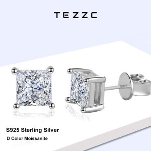 Tezzc D Color Princess Cut Moissanite Earring 925 Sterling Sliver Plated with White Gold Earrings for Women Fine Jewelry Gift2026