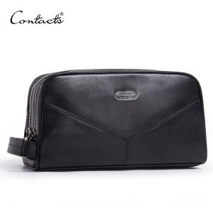 Túi Đựng Mỹ Phẩm Du Lịch Nam Nữ CONTACTS Túi Trang Điểm Có Khóa Kéo Đôi Túi Đựng Đồ Vệ Sinh Cá Nhân Bằng Da Thật Dung Tích Lớn
