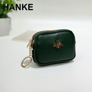 HANKE 2 Zipper PU Leather Coinpurse Bee Decor and Keychain