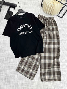 Set Bộ Nữ Hot 2025 Bộ Áo Phông Form Rộng Phối Quần Dài Cạp Chun Ống Suông Thêu ES Freesize < 60kg Hoài Cheeze