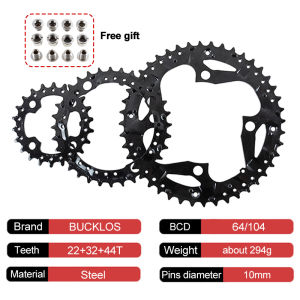 BUCKLOS 104BCD MTB Chain Ring 22T 32T 44T 3x9speed 64BCD Double Triple Speed Mountain Bike Crankset