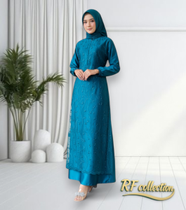 Gamis Brukat Pesta Tile Mutiara Kondangan Kerah Satin