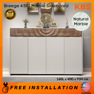 (FREE Installation+Shipping) KBS Breege 4.5FT Marble Sideboard / Solid Wood / 4 Doors 2 Drawers / Light Luxury / Mid-Century Modern / 140L x 40D x 93H cm