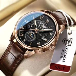 POSHI Top Brand Mens Watch original japan waterproof Fashion Chronograph Quartz Watch Men Military Leather Strap Sports Watches
